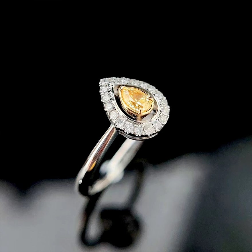 14k Gold 0.30 Ctw Natural Yellow Diamond & Diamond Ring - 5