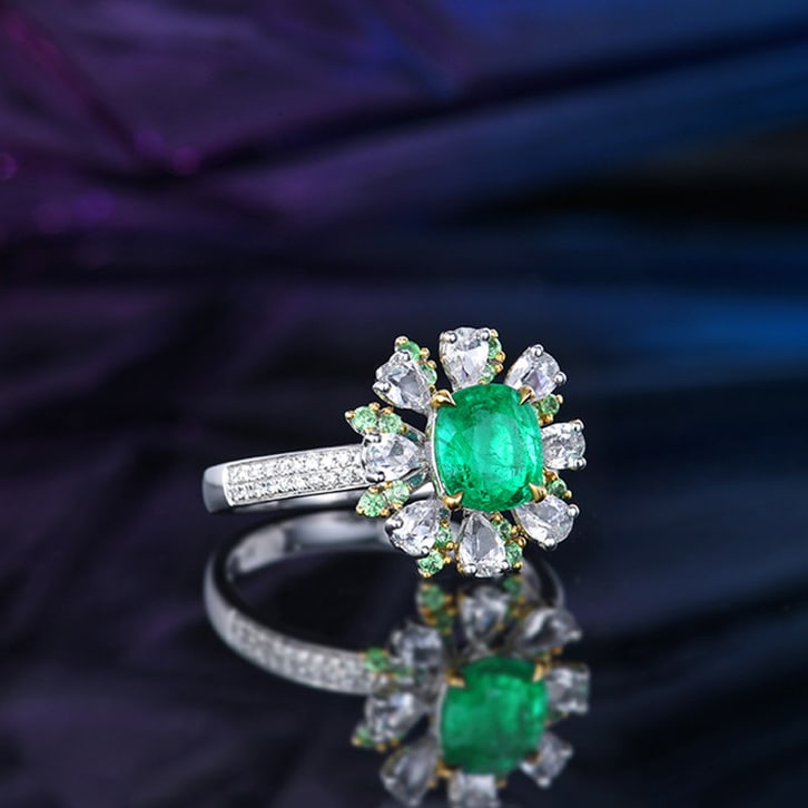14k Gold 1.29 Ctw Vivid Green Natural Emerald & Diamond Ring - 3