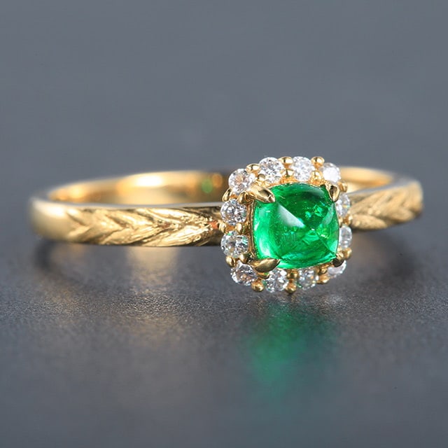 14k Gold 0.60 Ctw Vivid Green Natural Emerald & Diamond Ring - 3