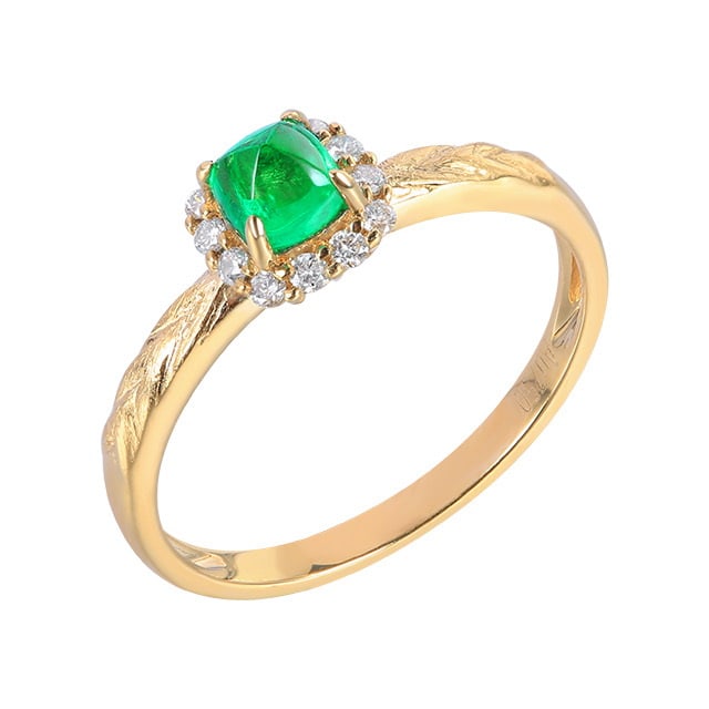 14k Gold 0.60 Ctw Vivid Green Natural Emerald & Diamond Ring - 5