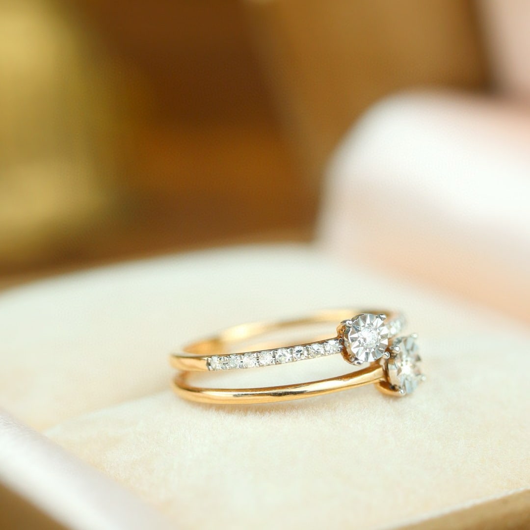 14k Gold 0.10 Ct Natural H Diamond Ring - 4