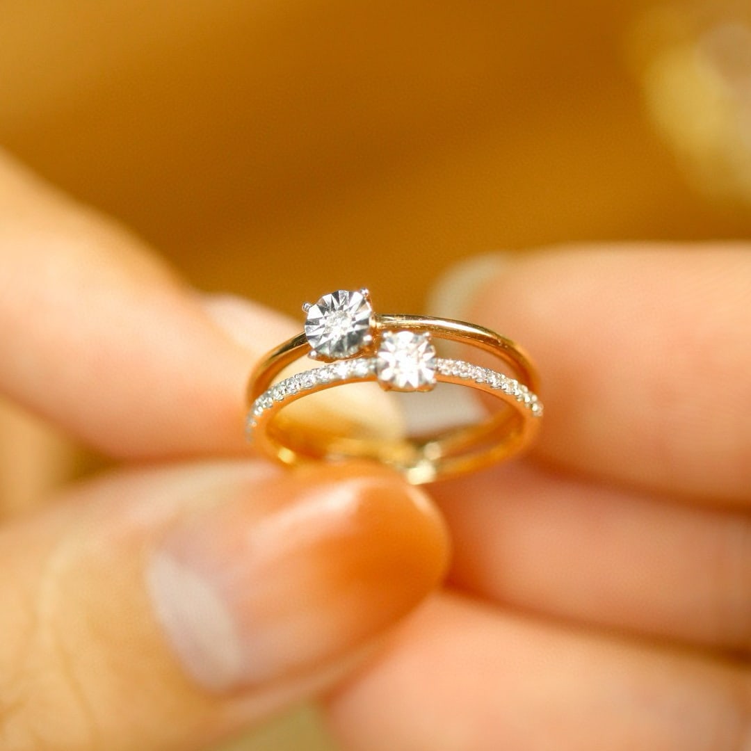 14k Gold 0.10 Ct Natural H Diamond Ring - 5