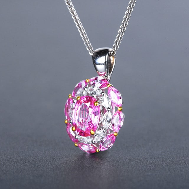 14k Gold 2.14 Ctw Natural Padparadscha Sapphire & Sapphire Pendant( Without Chain ) - 2