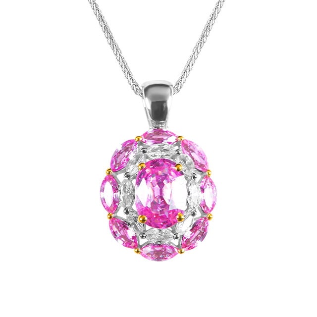 14k Gold 2.14 Ctw Natural Padparadscha Sapphire & Sapphire Pendant( Without Chain ) - 4