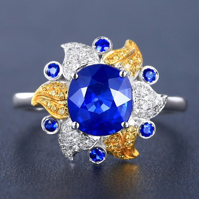 14k Gold 2.51 Ctw Natural Sapphire & Diamond Ring: Ref:230978199 // gold content:14k gold // ring size:7. 25us // // main gemstone:sapphire // shape:multiply // carat weight:2. 31ct // color:blue // treatment:natural // // adjacent gemstone 2 :