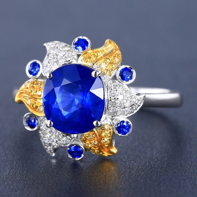 14k Gold 2.51 Ctw Natural Sapphire & Diamond Ring - 2