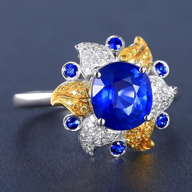 14k Gold 2.51 Ctw Natural Sapphire & Diamond Ring - 3
