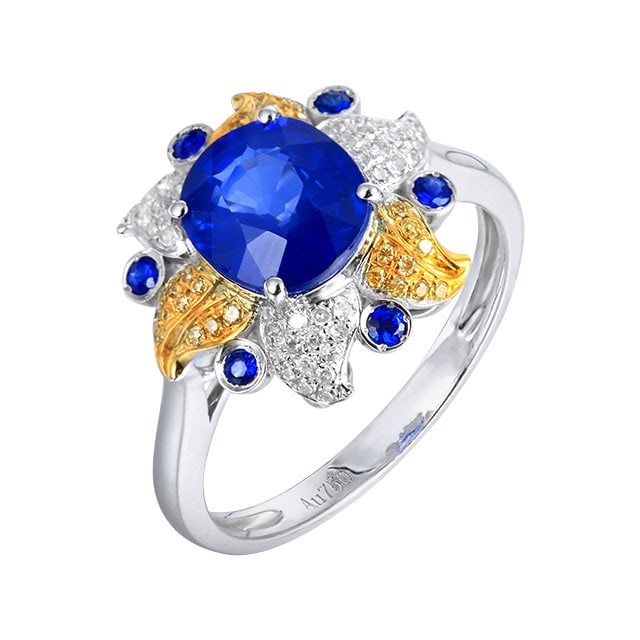 14k Gold 2.51 Ctw Natural Sapphire & Diamond Ring - 5