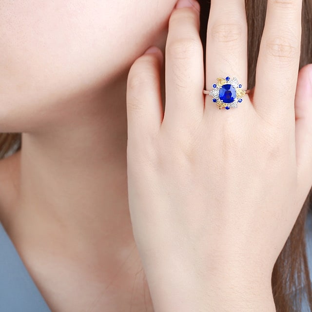 14k Gold 2.51 Ctw Natural Sapphire & Diamond Ring - 6