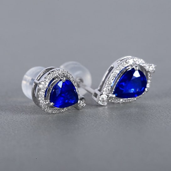 14k Gold 1.43 Ctw Natural Sapphire & Diamond Earrings - 2