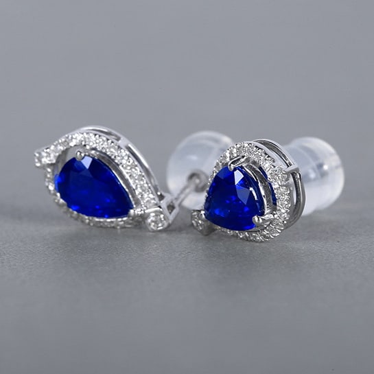 14k Gold 1.43 Ctw Natural Sapphire & Diamond Earrings - 3