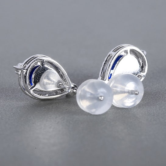 14k Gold 1.43 Ctw Natural Sapphire & Diamond Earrings - 4