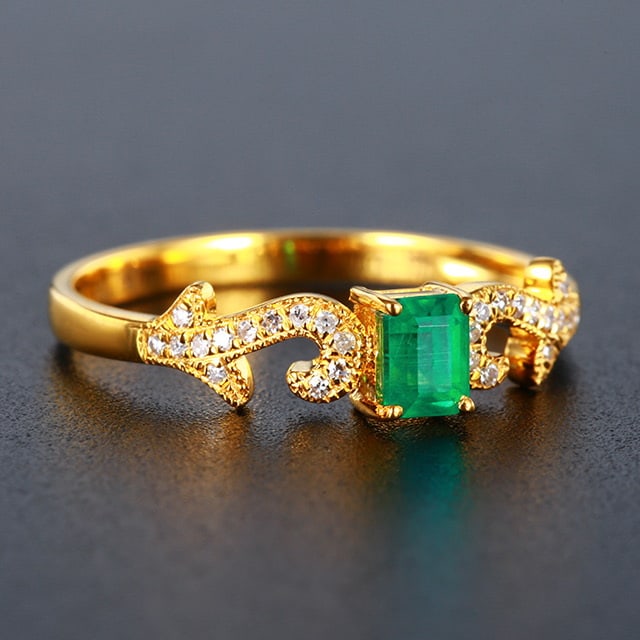 14k Gold 0.45 Ctw Vivid Green Natural Emerald & Diamond Ring - 3