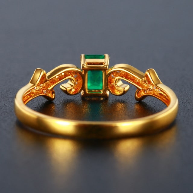 14k Gold 0.45 Ctw Vivid Green Natural Emerald & Diamond Ring - 4