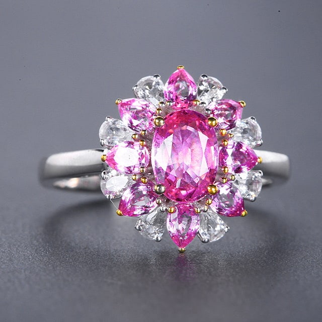 14k Gold 2.7 Ctw Natural Padparadscha Sapphire & Sapphire Ring - 2