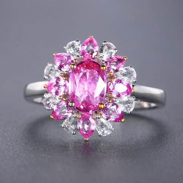 14k Gold 2.7 Ctw Natural Padparadscha Sapphire & Sapphire Ring - 3
