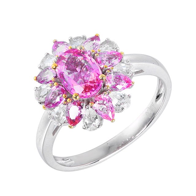 14k Gold 2.7 Ctw Natural Padparadscha Sapphire & Sapphire Ring - 5