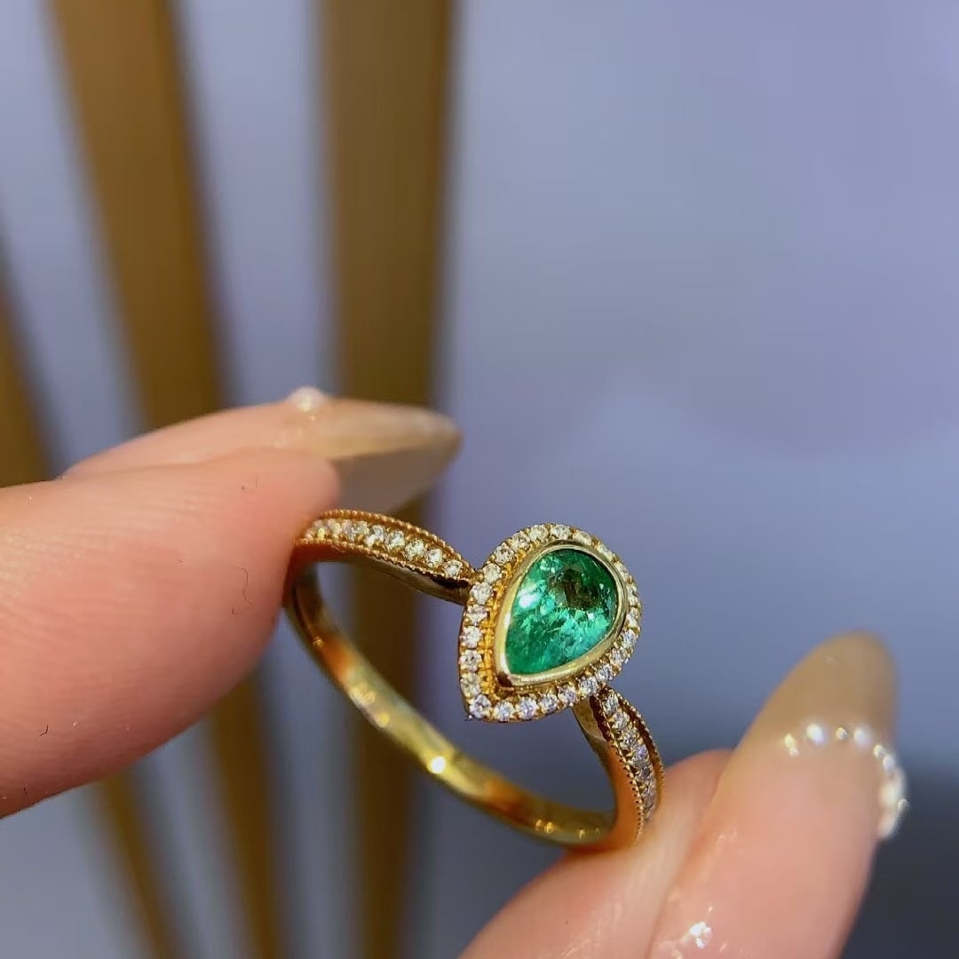 14k Gold 0.54 Ctw Natural Emerald & Diamond Ring - 2