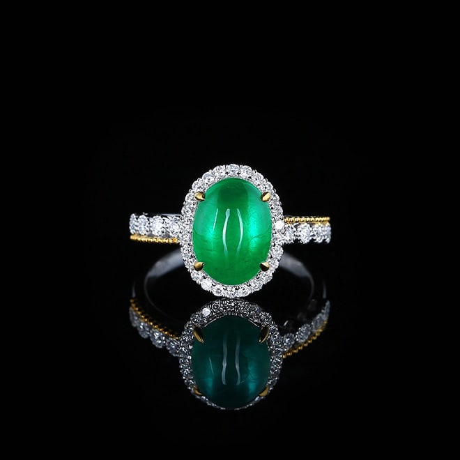14k Gold 3.31 Ctw Natural Emerald & Diamond Ring: Ref:230978254 // gold content:14k gold // ring size:7. 25us // // main gemstone:emerald // shape:oval // carat weight:2. 9ct // color:green // treatment:natural // // adjacent gemstone 2 : diamond // 