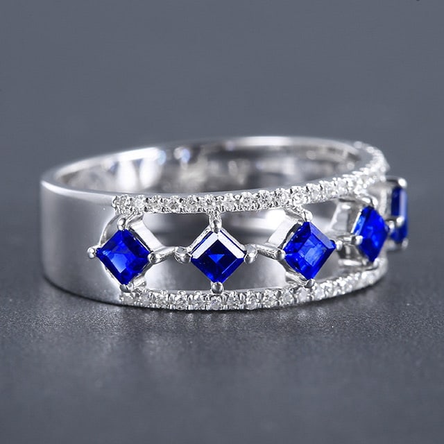 14k Gold 0.91 Ctw Natural Sapphire & Diamond Ring - 3