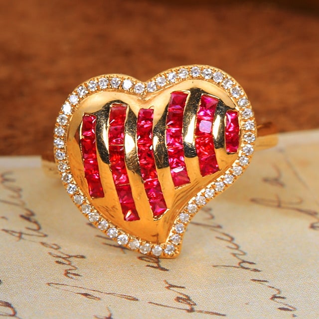 14k Gold 0.81 Ctw Natural Ruby & Diamond Ring: Ref:230978270 // gold content:14k gold // ring size:7. 25us // // main gemstone:ruby // shape:square // carat weight:0. 67ct // color:red // treatment:natural // // adjacent gemstone 2 : diamond // nu