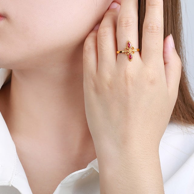 14k Gold 0.58 Ctw Natural Ruby & Diamond Ring - 7