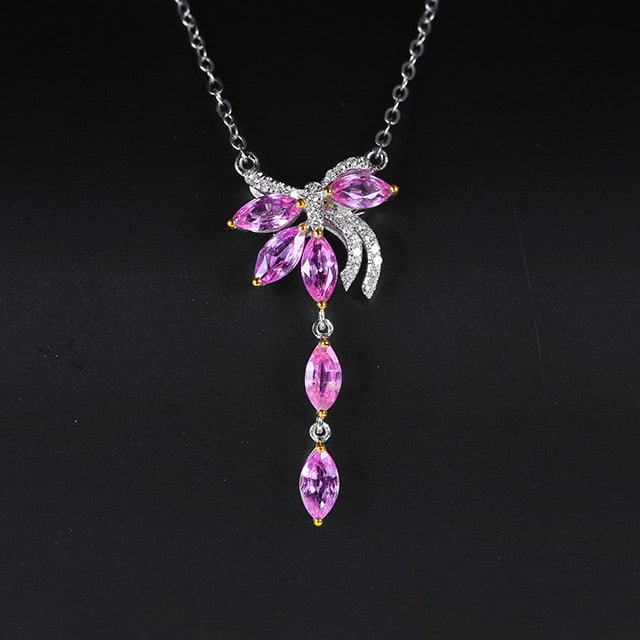 14k Gold 1.20 Ctw Natural Sapphire & Diamond Necklace: Ref:230978275 // gold content:14k gold // main gemstone:sapphire // shape:marquise // carat weight:1. 12ct // color:pink // treatment:natural // // adjacent gemstone 2 : diamond // number of