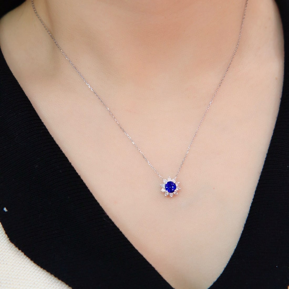 14k Gold 1.21 Ctw Natural Sapphire & Diamond Necklace - 2