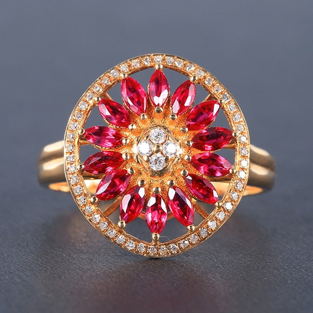 14k Gold 1.08 Ctw Natural Ruby & Diamond Ring: Ref:230978226 // gold content:14k gold // ring size:7. 25us // // main gemstone:ruby // shape:marquise // carat weight:0. 9ct // color:red // treatment:natural // // adjacent gemstone 2 : diamond //