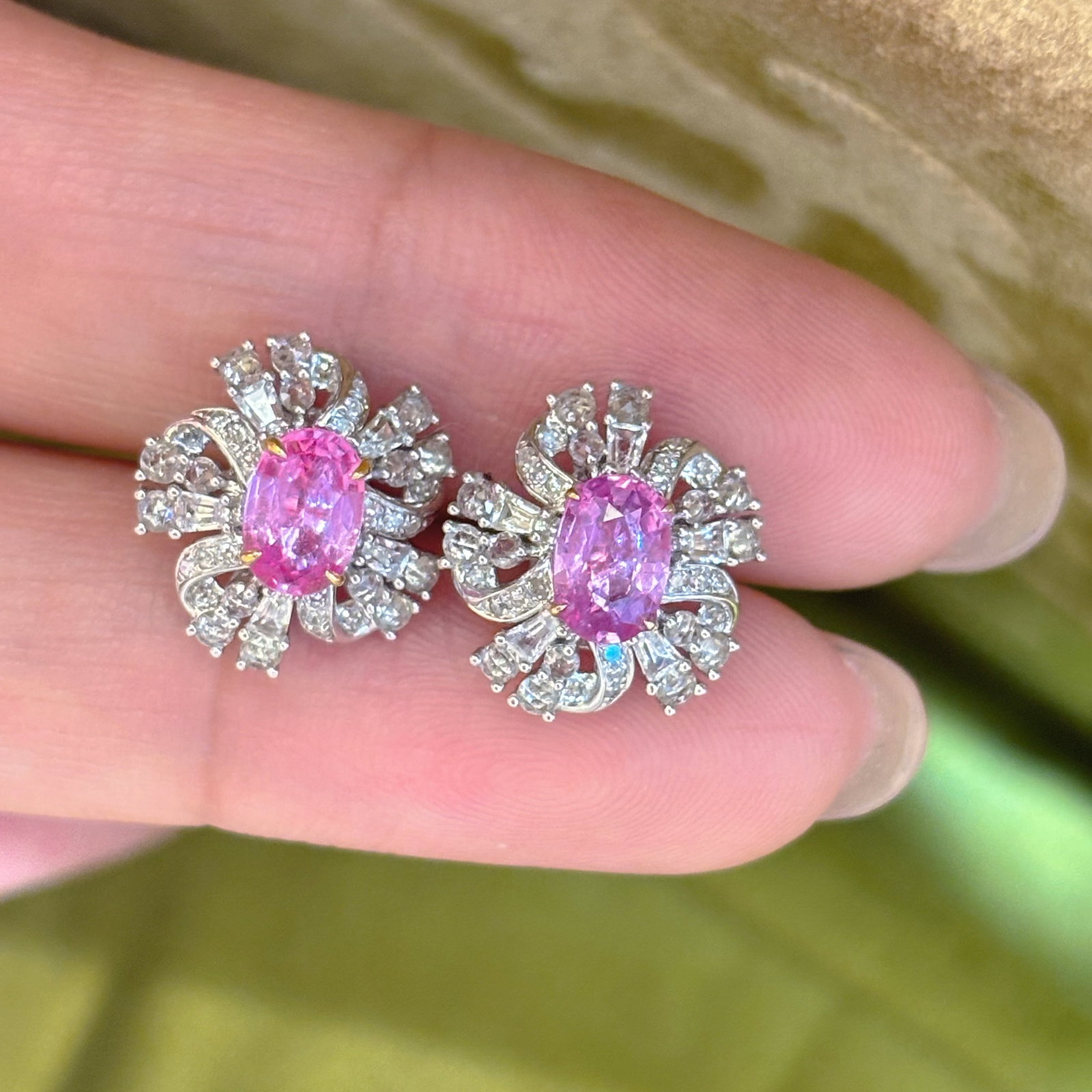 14k Gold 1.1 Ct Natural Sapphire & Diamond & Sapphire Earrings - 3