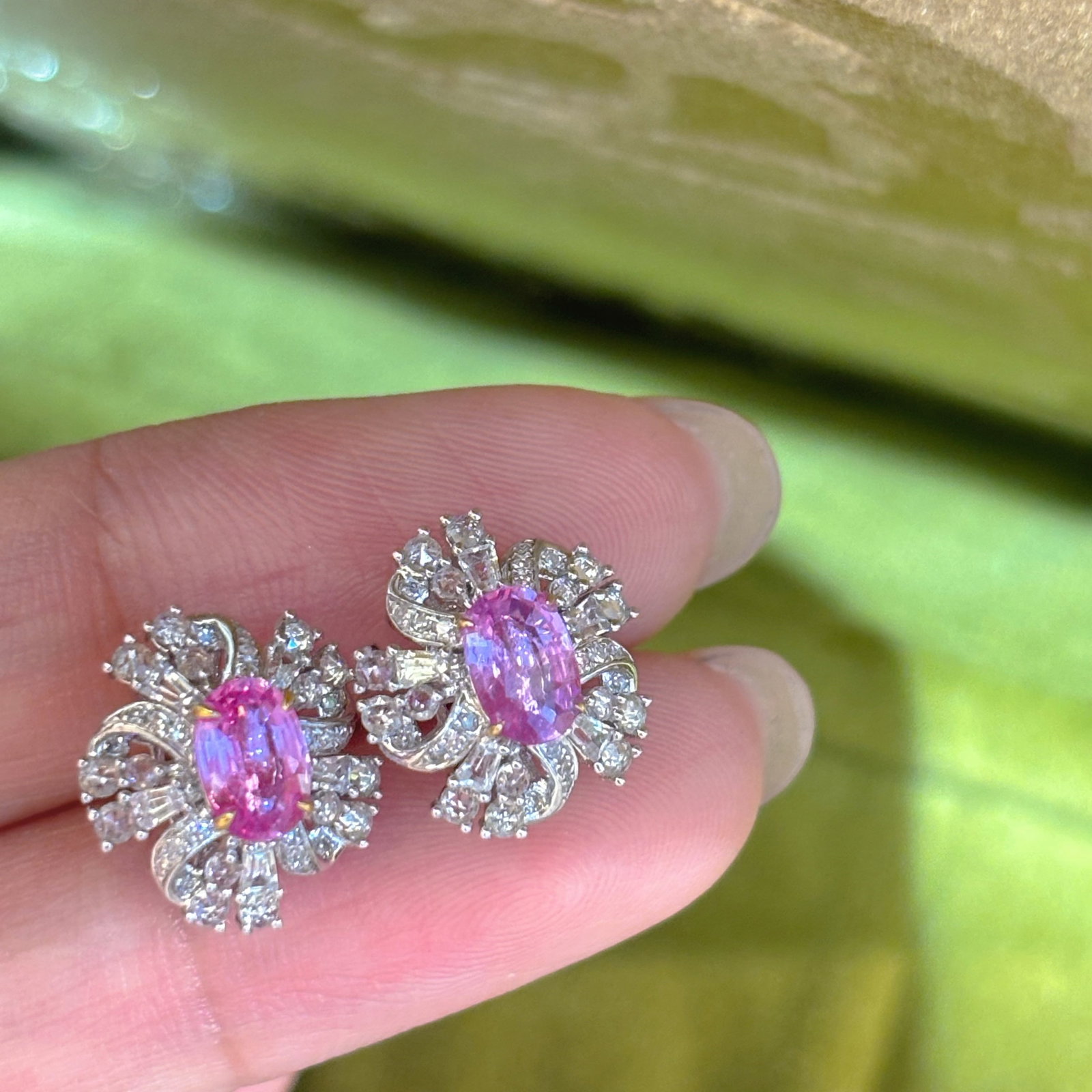 14k Gold 1.1 Ct Natural Sapphire & Diamond & Sapphire Earrings - 4