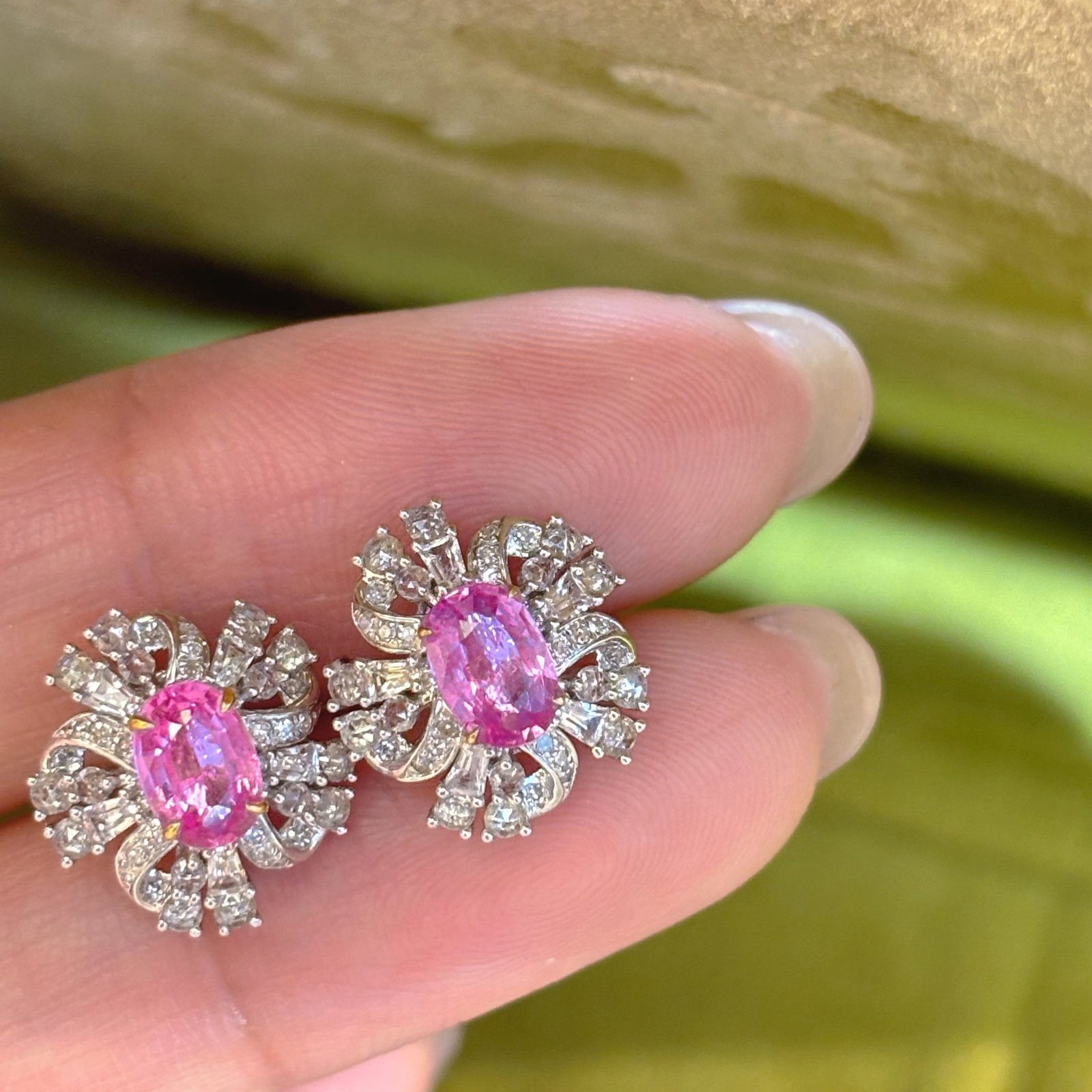 14k Gold 1.1 Ct Natural Sapphire & Diamond & Sapphire Earrings - 5