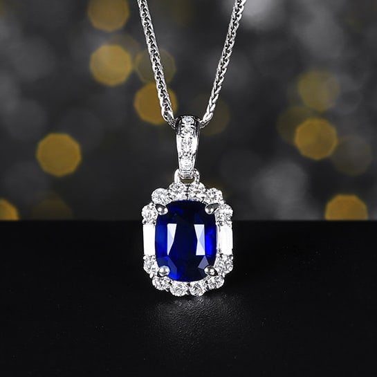 14k Gold 1.38 Ctw Natural Sapphire & Diamond Pendant( Without Chain ): Ref:230978285 // gold content:14k gold // main gemstone:sapphire // shape:oval // carat weight:1. 18ct // color:royal blue // treatment:natural // // adjacent gemstone 2 : diamond // number of
