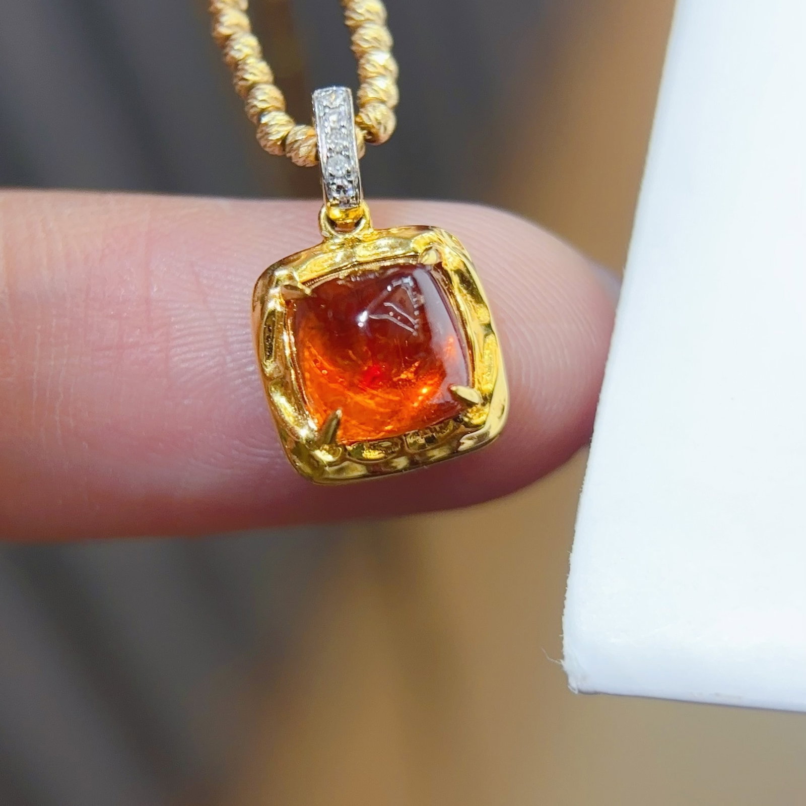 14k Gold 2 Ct Natural Spessartine & Diamond Pendant( Without Chain ) - 3