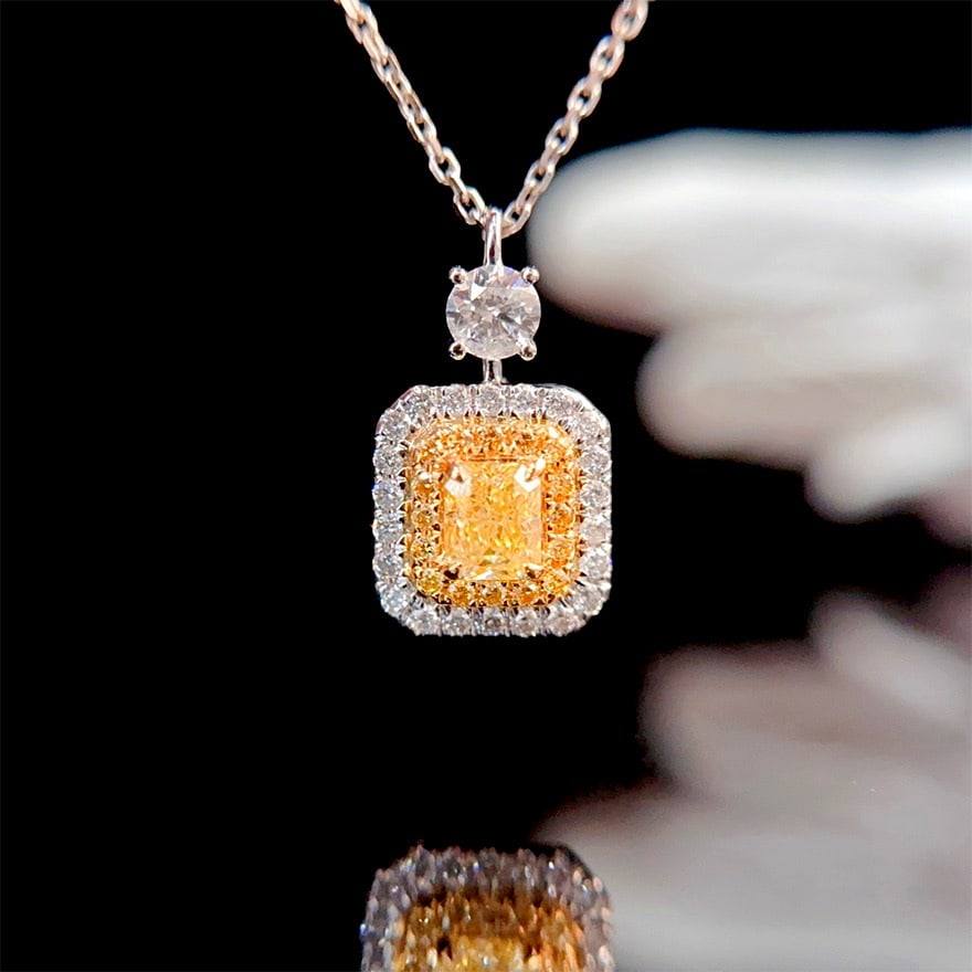 14k Gold 0.73 Ctw Natural Yellow Diamond & Diamond Pendant( Without Chain ): Ref:230978294 // gold content:14k gold // main gemstone:yellow diamond // shape:cushion // carat weight:0. 38ct // color:yellow // treatment:natural // // adjacent gemstone 2 : diamond // shape:round