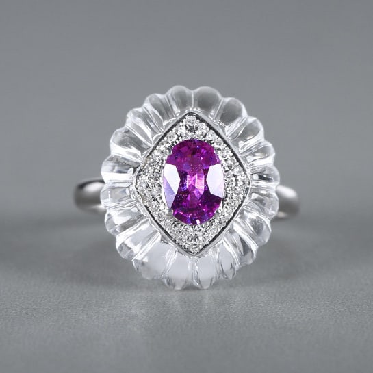 14k Gold 0.97 Ctw Natural Sapphire & Diamond Ring: Ref:230978300 // gold content:14k gold // ring size:7. 25us // // main gemstone:sapphire // shape:oval // carat weight:0. 86ct // color:purple // treatment:natural // // adjacent gemstone 2 : diamond