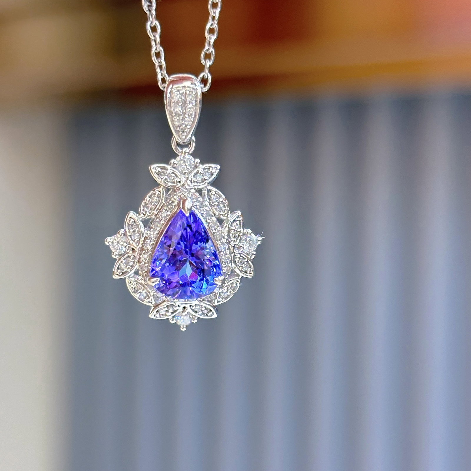 14k Gold 1 Ct Natural Tanzanite & Diamond Pendant( Without Chain ) - 2
