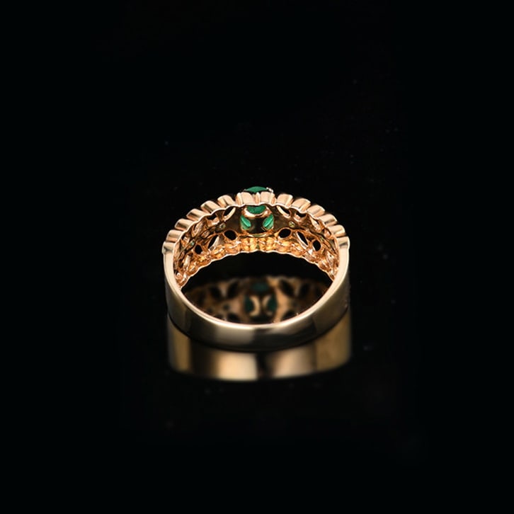 14k Gold 0.45 Ct Vivid Green Natural Emerald & Diamond Ring - 2