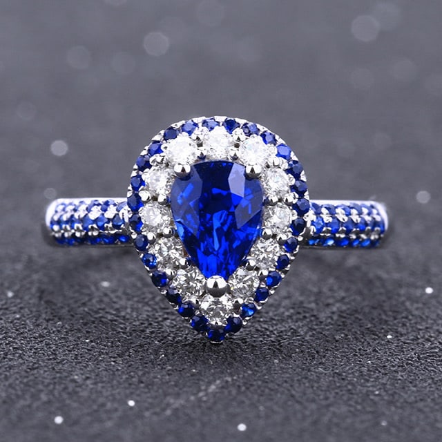 14k Gold 1.34 Ctw Natural Sapphire & Diamond Ring: Ref:230978302 // gold content:14k gold // ring size:7. 25us // // main gemstone:sapphire // shape:pear // carat weight:1. 1ct // color:blue // treatment:natural // // adjacent gemstone 2 : diamond //