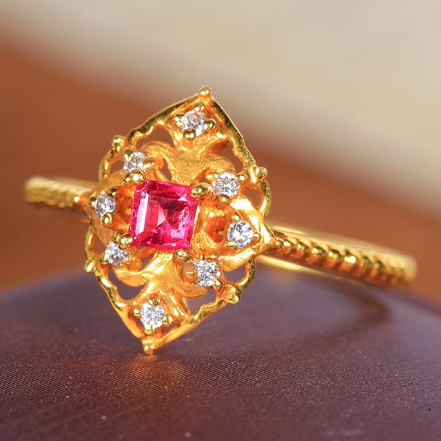 14k Gold 0.37 Ctw Natural Ruby & Diamond Ring - 2
