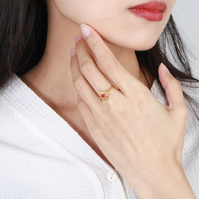 14k Gold 0.37 Ctw Natural Ruby & Diamond Ring - 5