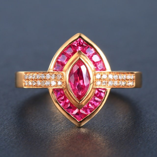 14k Gold 0.89 Ctw Natural Ruby & Diamond Ring