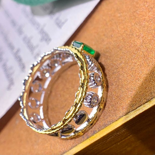 14k Gold 0.53 Ctw Natural Emerald & Diamond Ring - 3