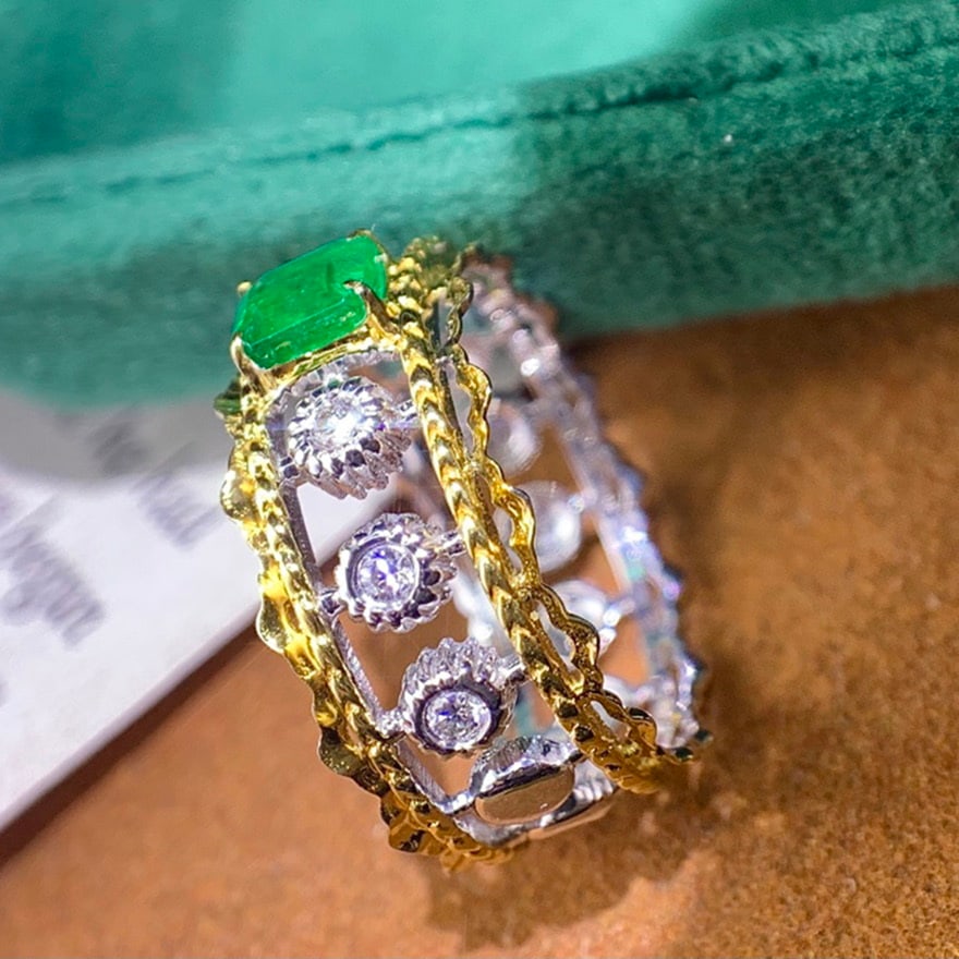 14k Gold 0.53 Ctw Natural Emerald & Diamond Ring - 4