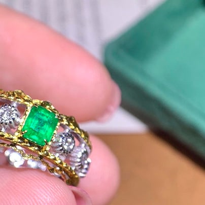 14k Gold 0.53 Ctw Natural Emerald & Diamond Ring - 5