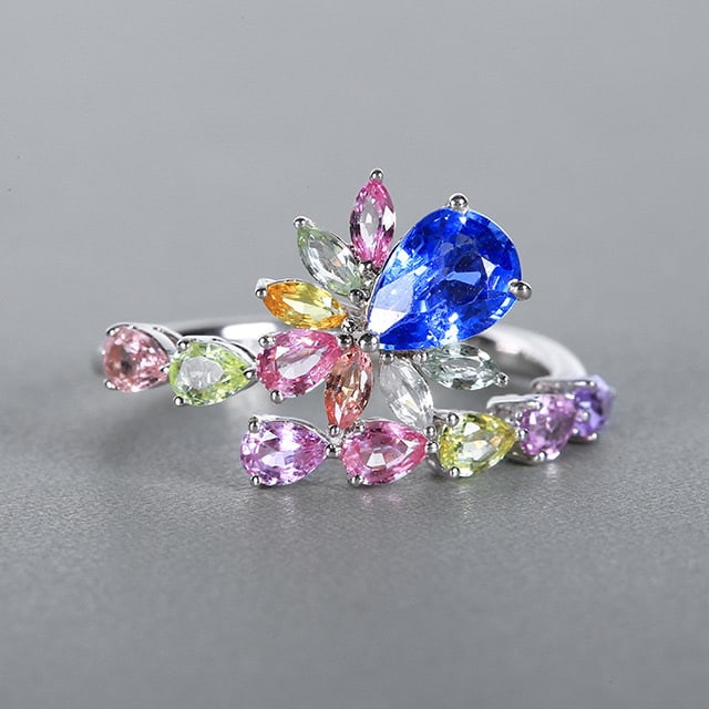 14k Gold 2.15 Ctw Natural Sapphire & Sapphire Ring: Ref:230978286 // gold content:14k gold // ring size:7. 25us // // main gemstone:sapphire // shape:pear // carat weight:0. 87ct // color:cornflower blue // treatment:natural // // adjacent gemstone 2