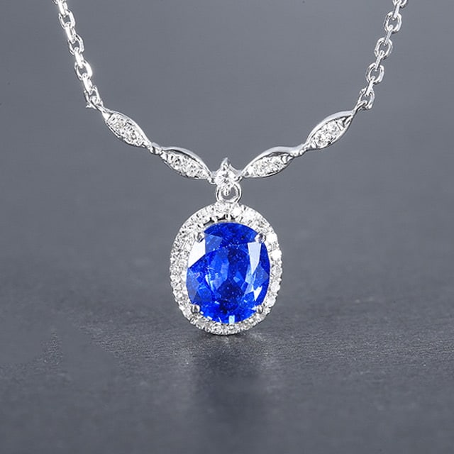 14k Gold 1.05 Ctw Natural Sapphire & Diamond Necklace: Ref:230978266 // gold content:14k gold // main gemstone:sapphire // shape:oval // carat weight:0. 95ct // color:blue // treatment:natural // // adjacent gemstone 2 : diamond // number of stones:31 //
