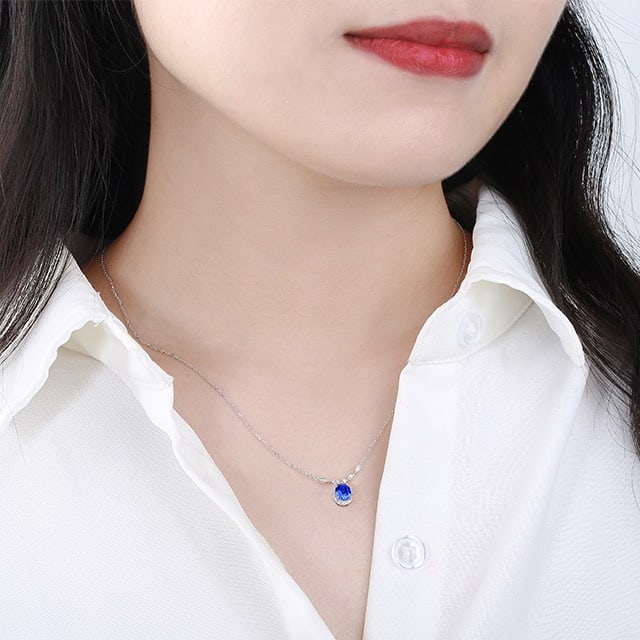 14k Gold 1.05 Ctw Natural Sapphire & Diamond Necklace - 6
