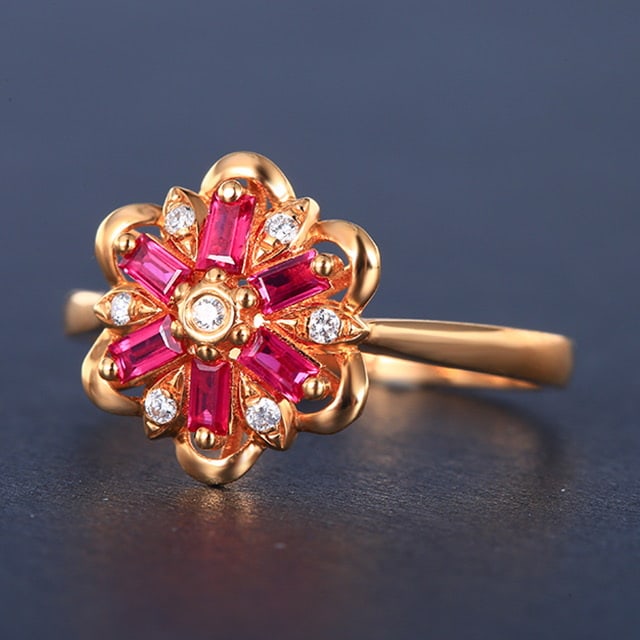 14k Gold 0.30 Ctw Natural Ruby & Diamond Ring: Ref:230978335 // gold content:14k gold // ring size:7. 25us // // main gemstone:ruby // shape:rectangle // carat weight:0. 25ct // color:red // treatment:natural // // adjacent gemstone 2 : diamond