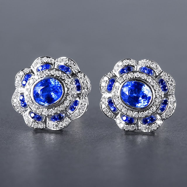 14k Gold 1.44 Ctw Natural Sapphire & Diamond Earrings - 2